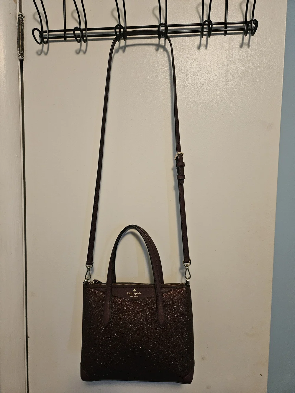 kate spade Plum Glitter Satchel with Detachable Strap